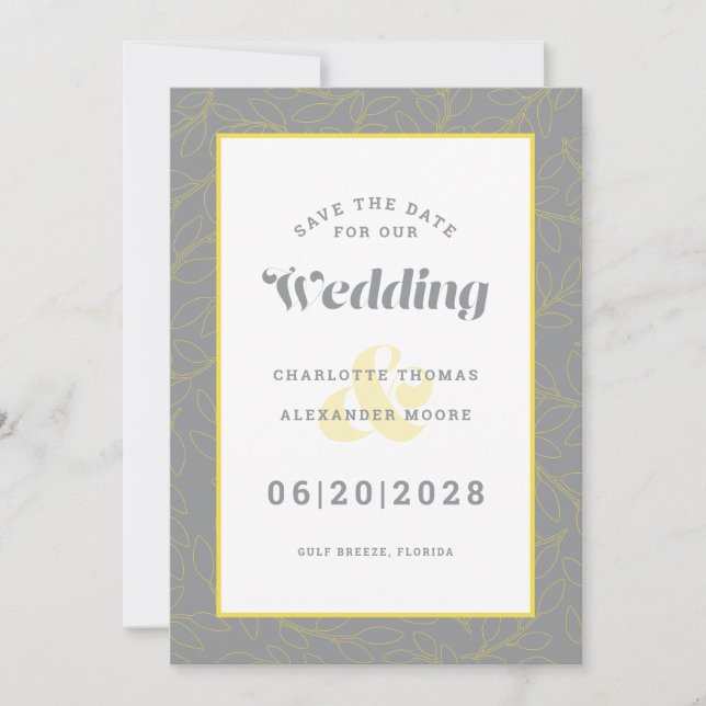 Save The Date Sauver la date de mariage | Moderne motif gris jau (Devant)