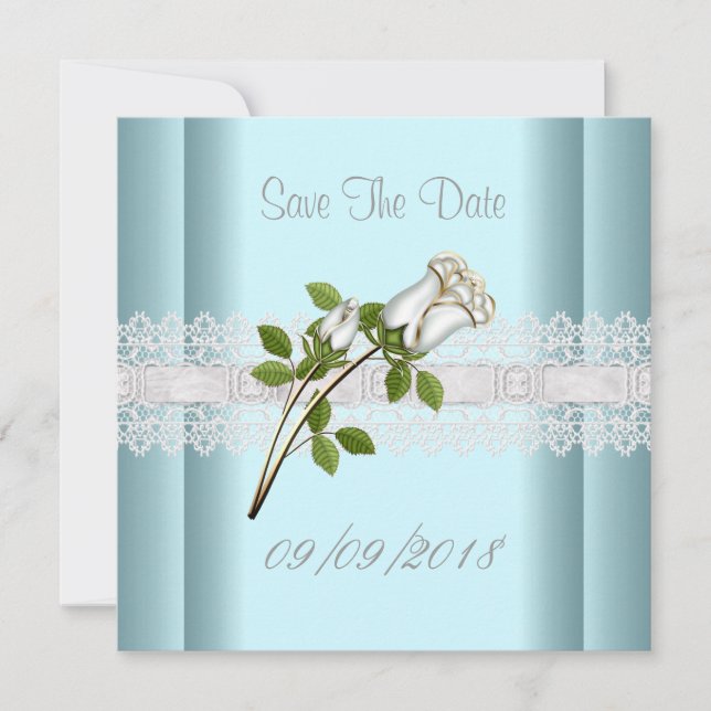 Save The Date Sauver La Date Dentelle Fleur Bleu Blanc (Devant)