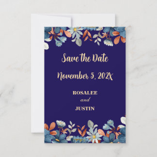 Save The Date Sauver la date Fleur bleu marine