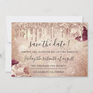 Save The Date Sauver la date Florales Rose Paillettes Gouttes Ma