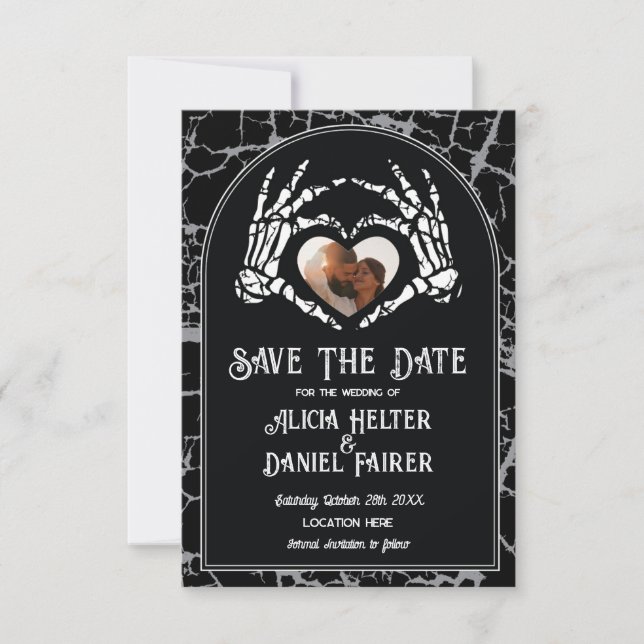 Save The Date Sauver la date Halloween Squelette Mains de coeur (Devant)