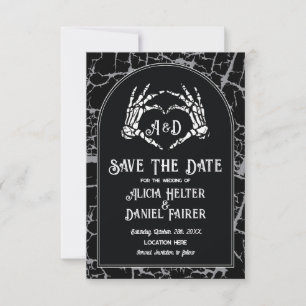 Save The Date Sauver la date Halloween Squelette Mains de coeur