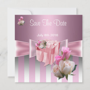 Save The Date Sauver La Date Joli Ruban Rayé Satin Rose Argent