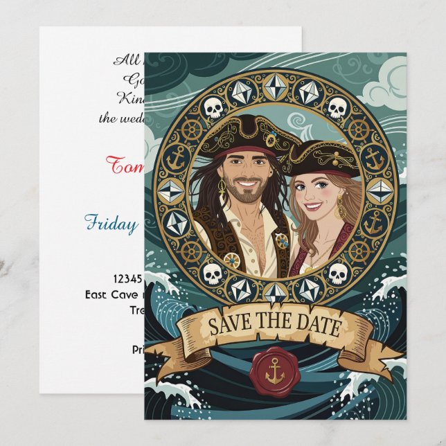 Save The Date Sauver la date mariage de pirate cool (Devant / Derrière)