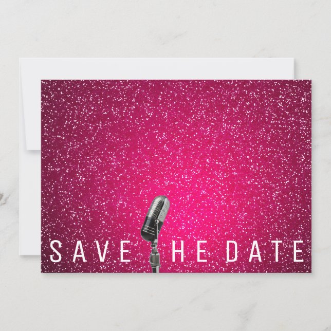 Save The Date Sauver la date Microfone rose poudré brillant (Devant)