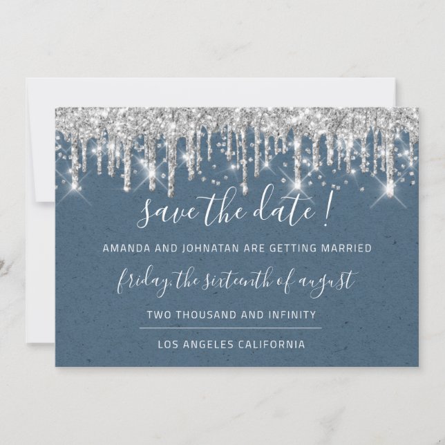 Save The Date Sauver la date Papier Kraft Gris argenté goutte bl (Devant)