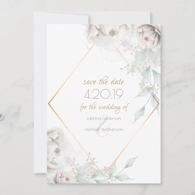 Save The Date Sauver la date | Pivoines aquarelles blanches d'Al (Devant)