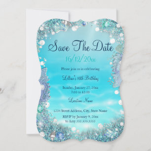 Save The Date Sauver la date sarcelle bleue eau océan perles