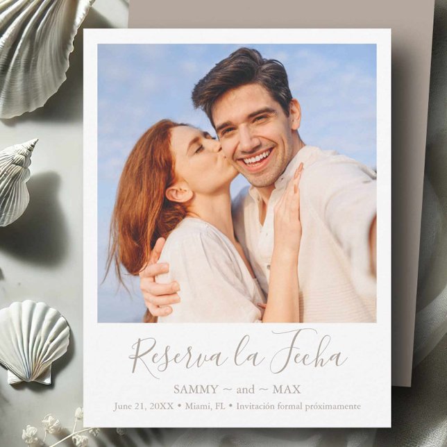 Save The Date Sauvez la date avec une photo en couple (Save the date in Spanish custom photo neutral colors.)