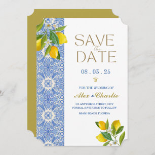 Save The Date Sauvez la date Carreaux et citrons Méditerranée