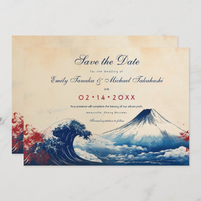 Save The Date Sauvez la date Harmonie japonaise avec Fuji (Devant / Derrière)