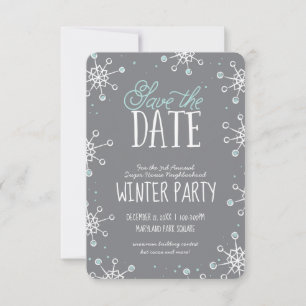 Save The Date Sauvez la date Hiver Snowflake Party Blue Grey