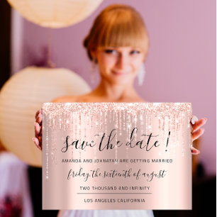 Save The Date Sauvez la date Rose Gold Gouttes de paillettes Ch