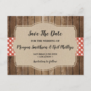 Save The Date Sauvez le BBQ rouge de toile de jute de guingan de