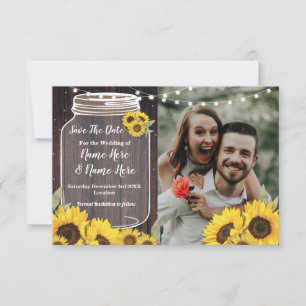 Save The Date Sauvez le mariage en bois de photo de tournesol de