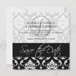 Save The Date Sauvez les noms noirs de monogramme de damassé de