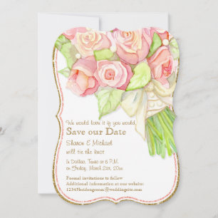 Save The Date Sauvez Notre Date Aquarelle Rose Bouquet Perles
