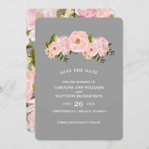 Save The Date Save the date. Mariage Gris Blush Pink Peonies