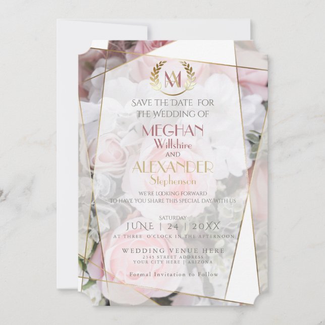 Save The Date "Save the date" pour mariage | Rose géométrique mo (Devant)