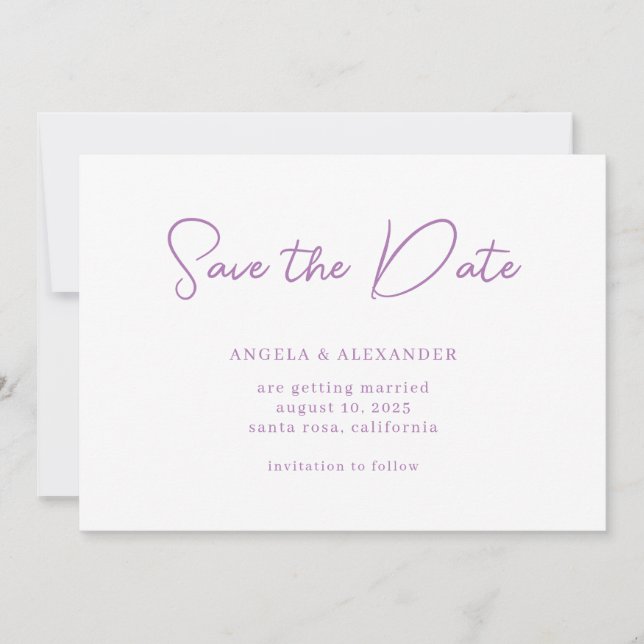 Save The Date Scénario de mariage moderne lavande (Devant)