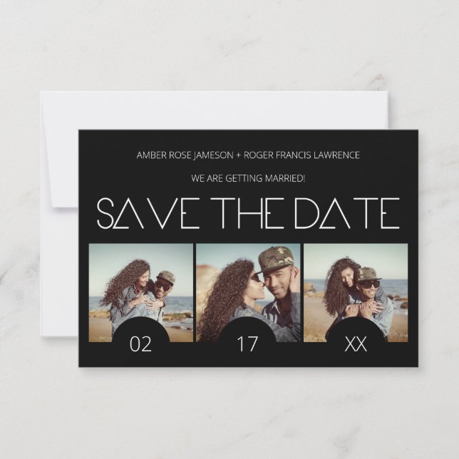 Save The Date Scénario moderne Élégant Romantique Trois Photos E (Devant)