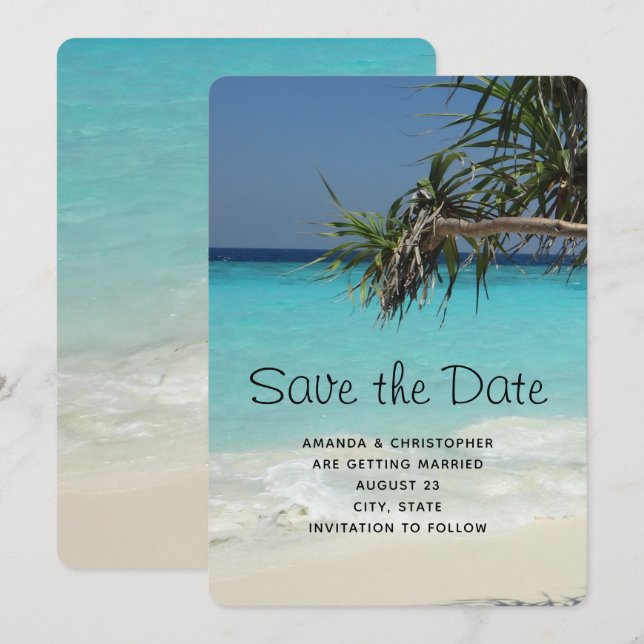 Save The Date Scène de plage Tropical Blue Ocean Mariage photo (Devant / Derrière)