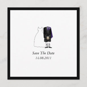 Save The Date Scottish Kilt Bride & Groom Purple Enregistrer la