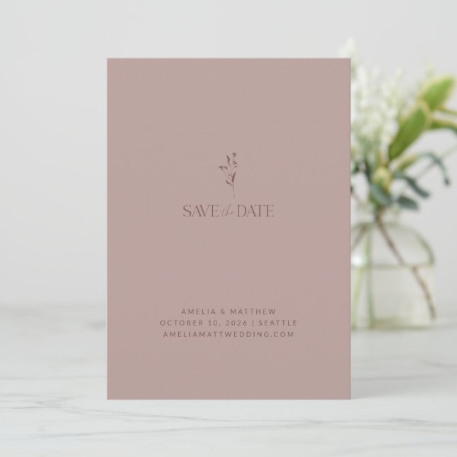 Save The Date Script Botanique Chic Simple Mariage Dusty Mauve (Debout devant)
