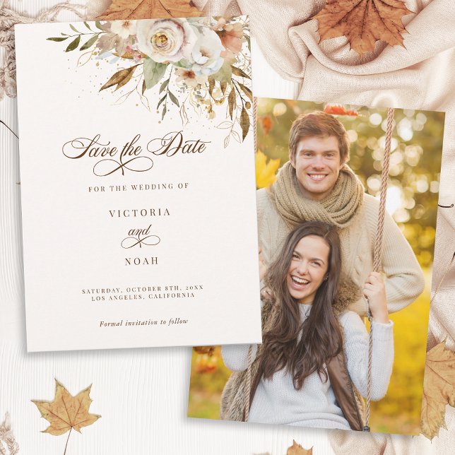 Save The Date Script botanique Rose d'automne rustique (Créateur téléchargé)