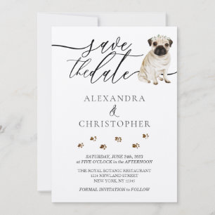 Save The Date script calligraphique de mariage de chiot Carlin