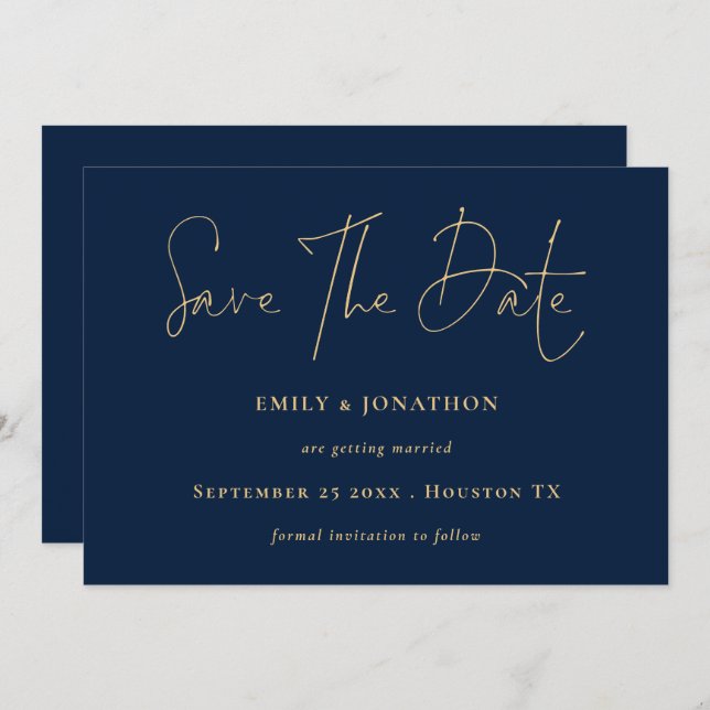 Save The Date Script Classy Marine Blue Gold (Devant / Derrière)