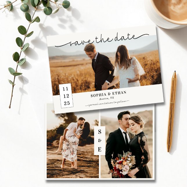 Save The Date Script contemporain Mariage photo moderne beige (Créateur téléchargé)