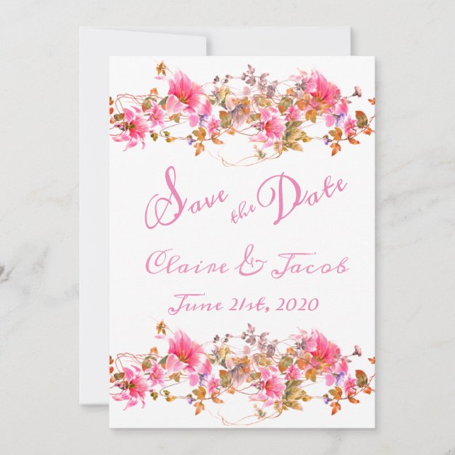 Save The Date Script d'aquarelle rose vif romantique (Devant)