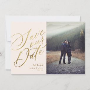 Save The Date Script de calligraphie Blush Gold Photo