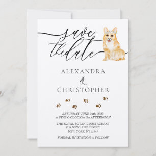 Save The Date Script de calligraphie du Mariage de chiot Corgi B