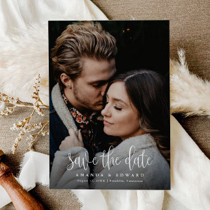 Save The Date Script de calligraphie moderne Deux photos Code QR