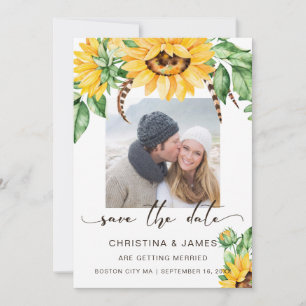 Save The Date Script de photo de bouquet de tournesols rustique