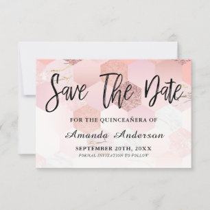 Save The Date Script de pinceau d'or Rose Quinceanera