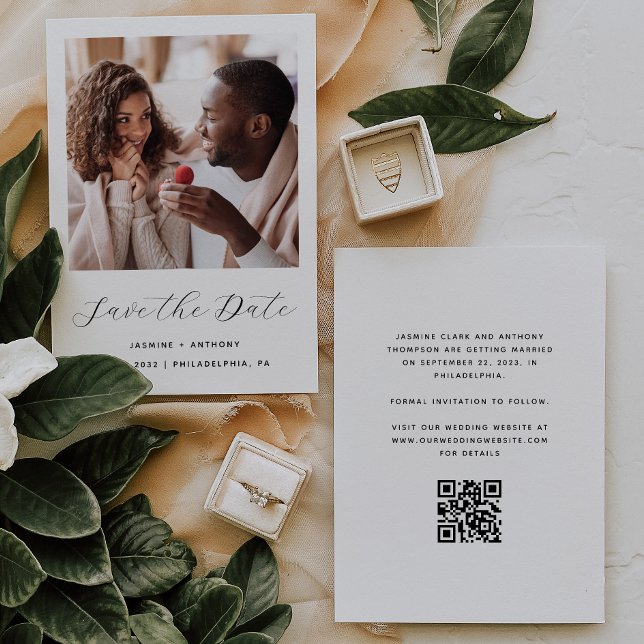 Save The Date Script de QR Code Minimal Une Photo Noir et Blanc (Créateur téléchargé)
