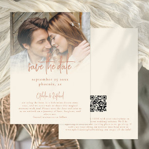 Save The Date Script de superposition de photo rustique QR Code 