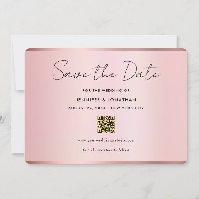 Save The Date Script de typographie Économisez la date Chic Rose (Devant)