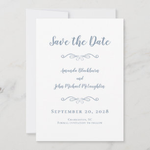 Save The Date Script délicat Calligraphie romantique Dusty Blue