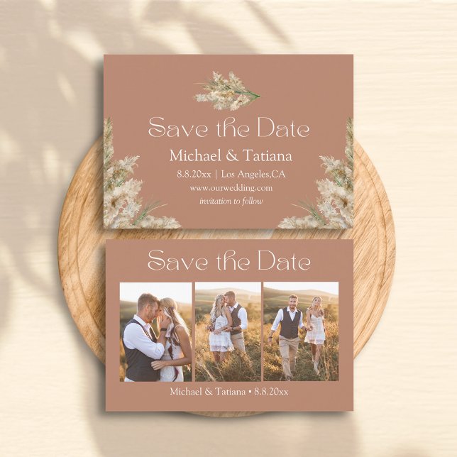 Save The Date script élégant 3 photos collage brun boho (Créateur téléchargé)