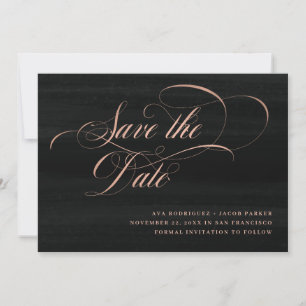 Save The Date Script élégant Faux Rose Gold et Black