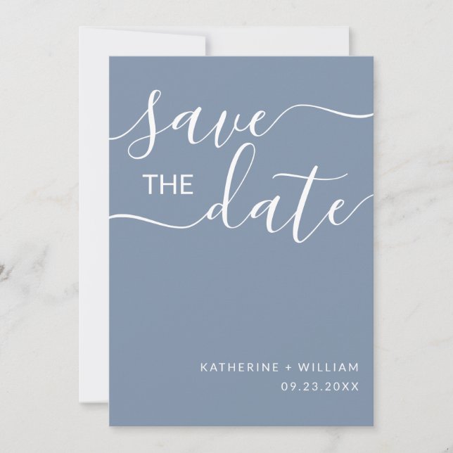 Save The Date Script Élégant Minimal Dusty Blue Enregistrer La D (Devant)