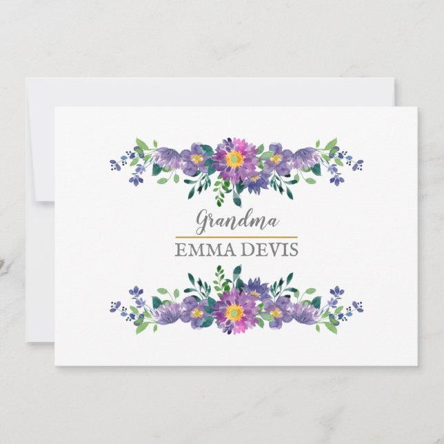 Save The Date Script floral d'aquarelle élégant grand-mère (Devant)