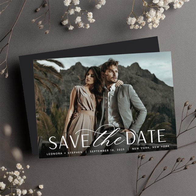 Save The Date Script lisse | Mariage photo horizontal unique (Créateur téléchargé)