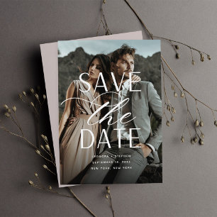 Save The Date Script lisse Mariage photo vertical unique