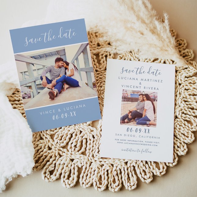 Save The Date Script manuscrit moderne Cloud Bleu Mariage photo (Créateur téléchargé)