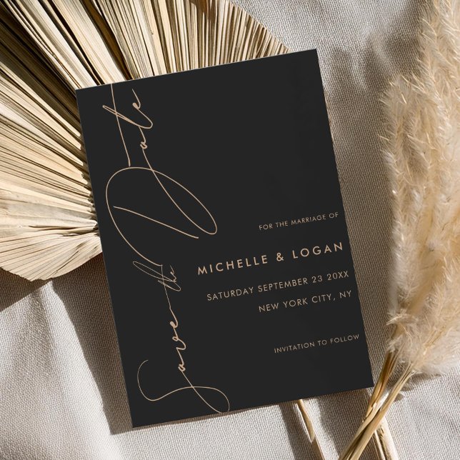 Save The Date Script manuscrit moderne Tan Noir Simple (Créateur téléchargé)